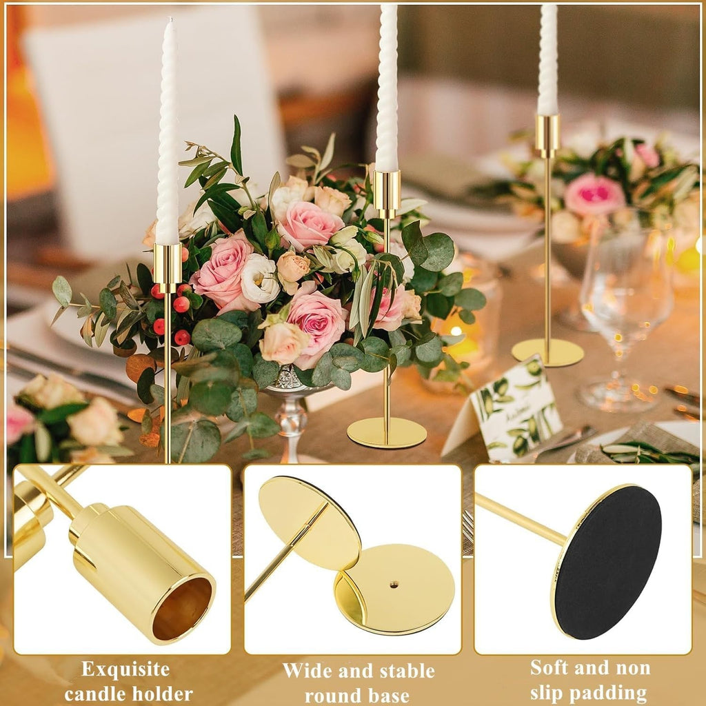 Set of 21 Gold Candle Holders 7 Pcs Candlestick Holders Fit 3/4 Inch Thick Pilla