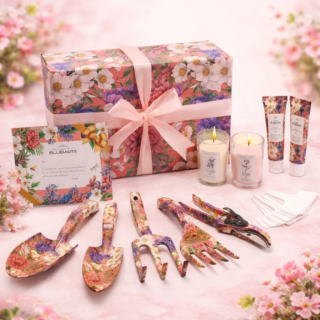 Gardening Gift For Women Floral Garden Tool Set Fork Rake Pruner Candle Cream