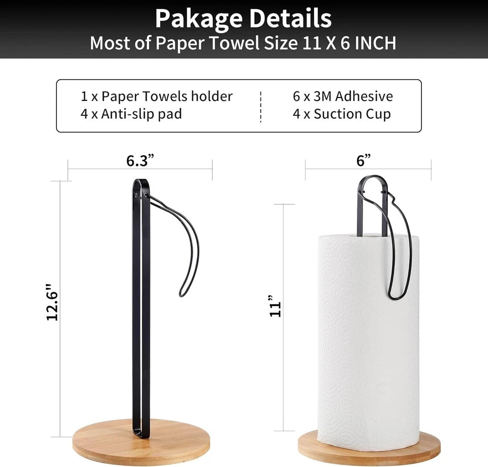 Black Wooden Paper Towel Holder with Fixation, Paper Towel Holder for Worktop