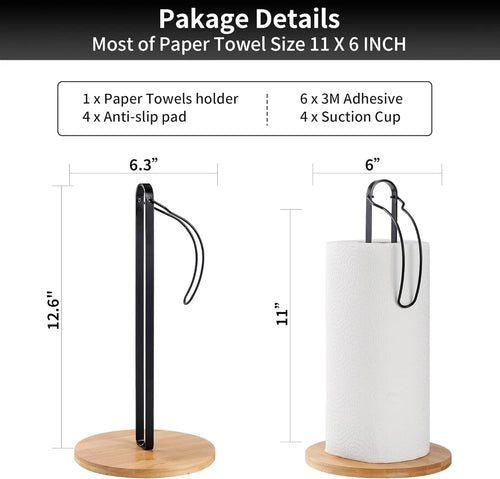 Black Wooden Paper Towel Holder with Fixation, Paper Towel Holder for Worktop