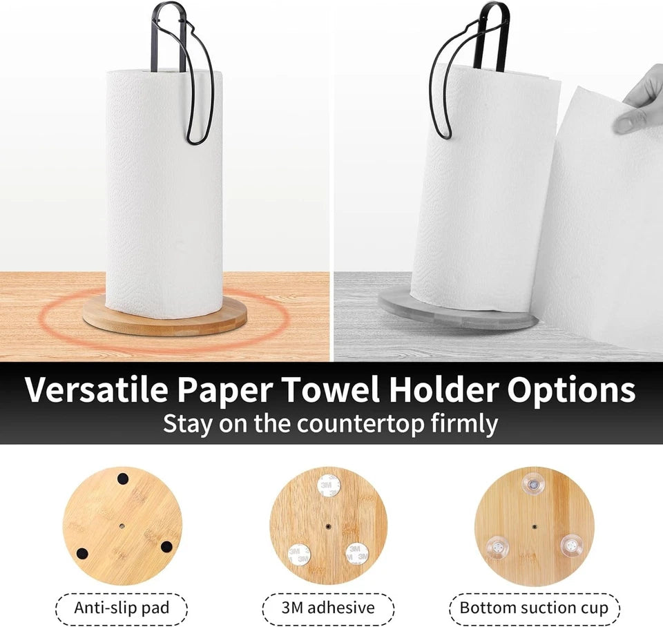 Black Wooden Paper Towel Holder with Fixation, Paper Towel Holder for Worktop