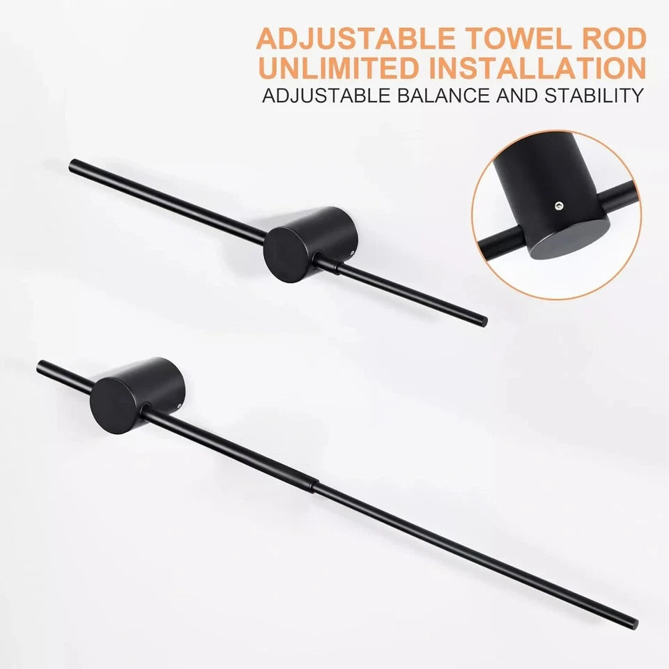 Modern Towel Rail, Wall Mounted Adjustable Up To 60cm - Black