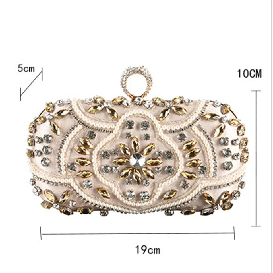 Pearl & Clear Crystal Clutch Bag Party Evening Purse Handbag