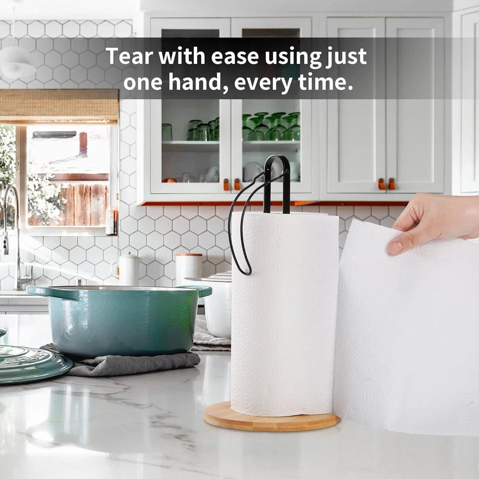Black Wooden Paper Towel Holder with Fixation, Paper Towel Holder for Worktop