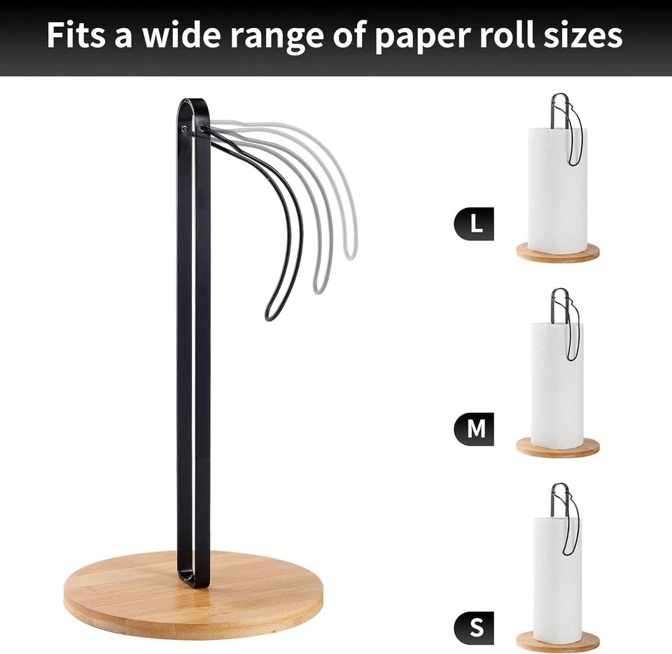 Black Wooden Paper Towel Holder with Fixation, Paper Towel Holder for Worktop