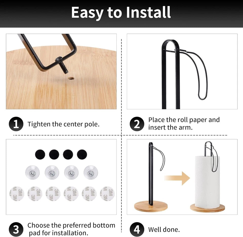Black Wooden Paper Towel Holder with Fixation, Paper Towel Holder for Worktop