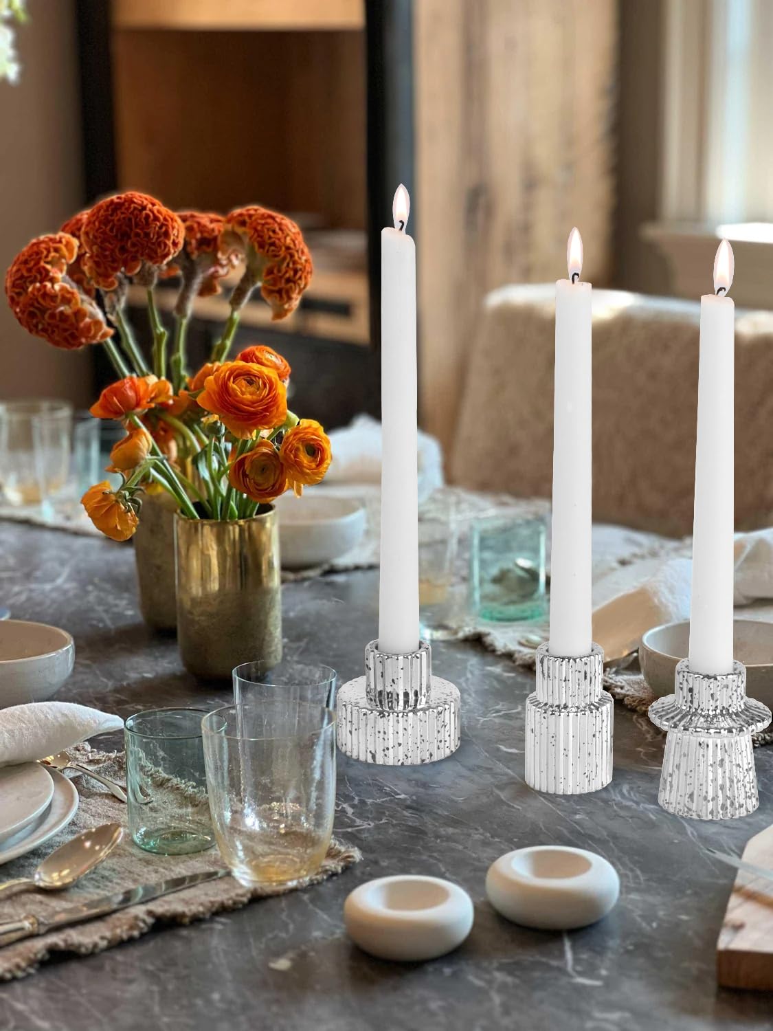Glass Candle Holders Set of 6 Elegant silver