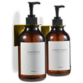 Shampoo & Conditioner Dispenser Set 2x500ml Wall-Mounted Drill-Free Secure Mount – Amber Gold